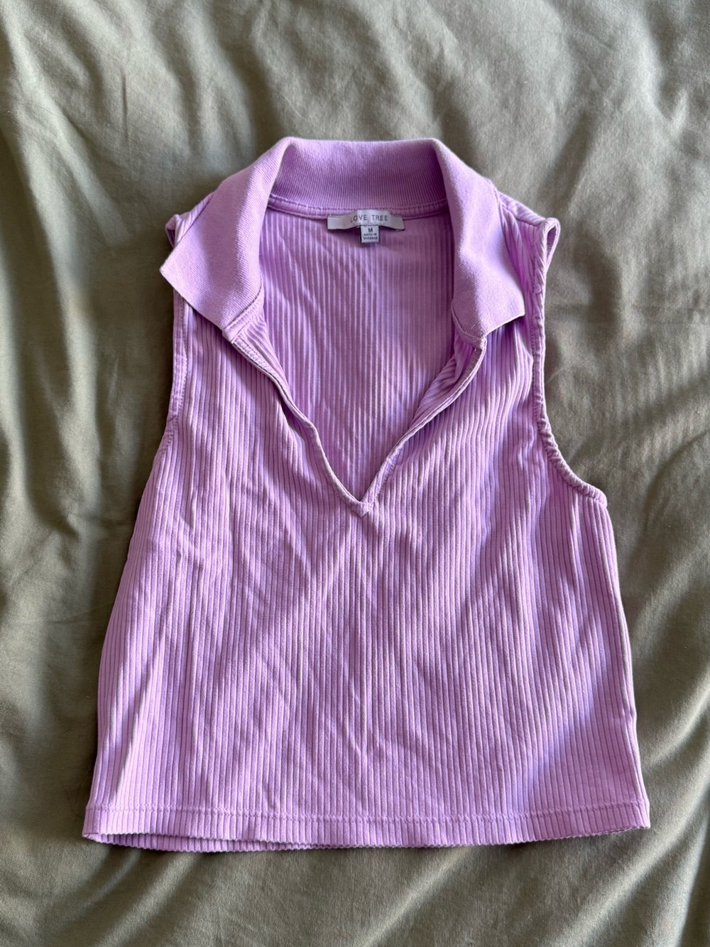 Love Tree cropped sleeveless polo top